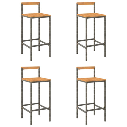 Sgabelli da Bar 4pz Grigi Polyrattan e Legno Massello di Acacia