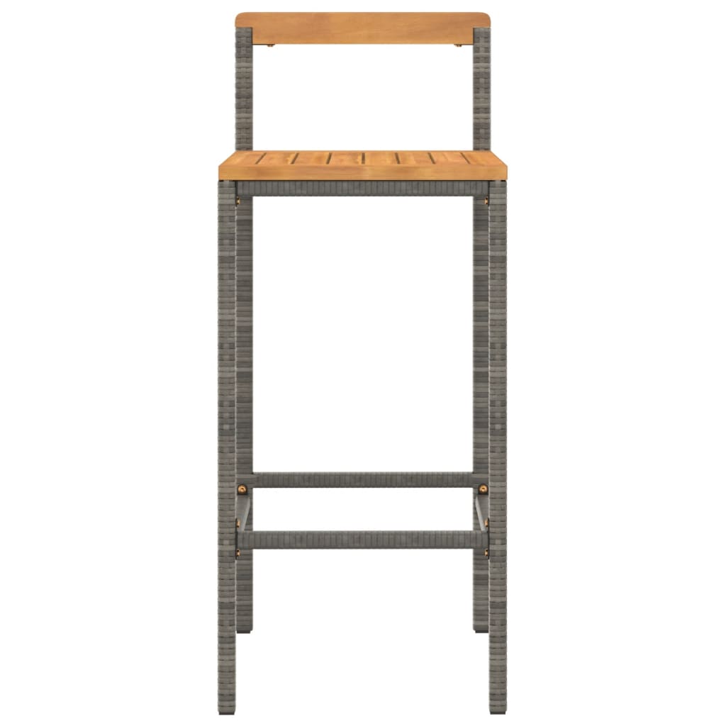 Sgabelli da Bar 4pz Grigi Polyrattan e Legno Massello di Acacia