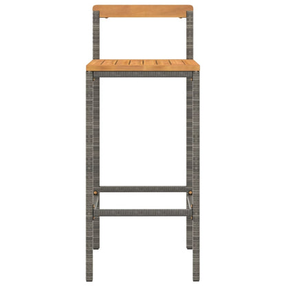 Sgabelli da Bar 4pz Grigi Polyrattan e Legno Massello di Acacia
