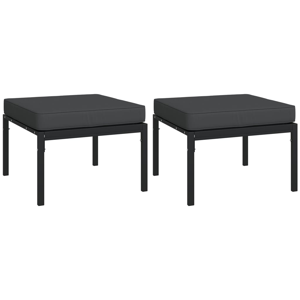 Poggiapiedi Giardino con Cuscini Grigi 2pz 60x60x35 cm Acciaio