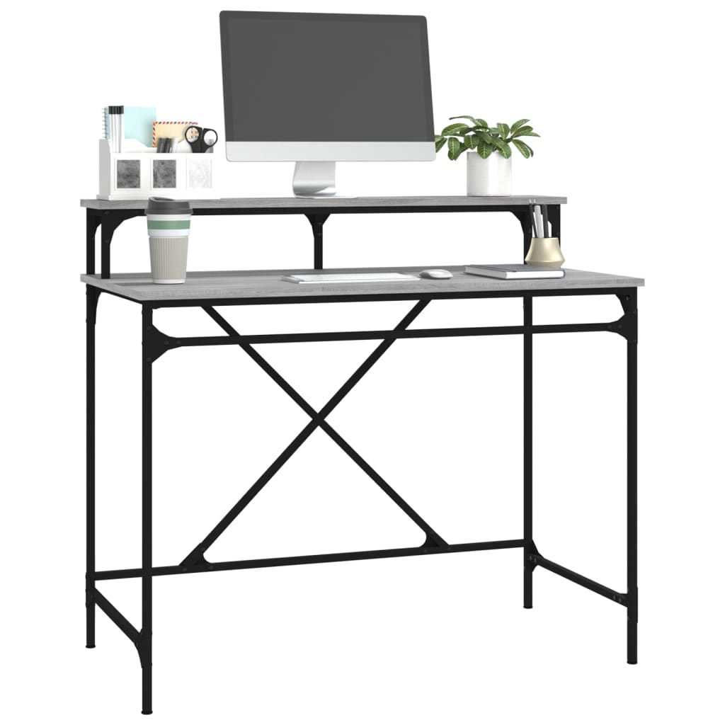 Scrivania Grigio Sonoma 100x50x90 cm Legno Multistrato e Ferro