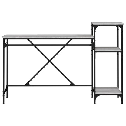 Scrivania Ripiani Grigio Sonoma 135x50x90cm Multistrato e Ferro