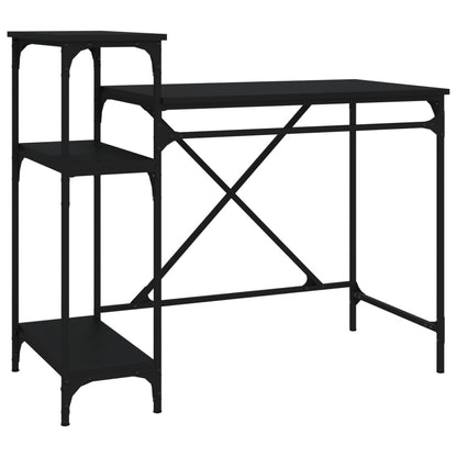 Scrivania Ripiani Nera 105x50x90 cm Legno Multistrato e Ferro