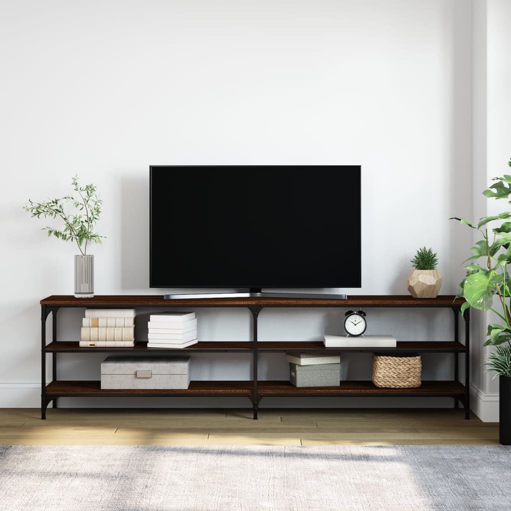 Mobile TV Rovere Marrone 180x30x50cm Legno Multistrato Metallo