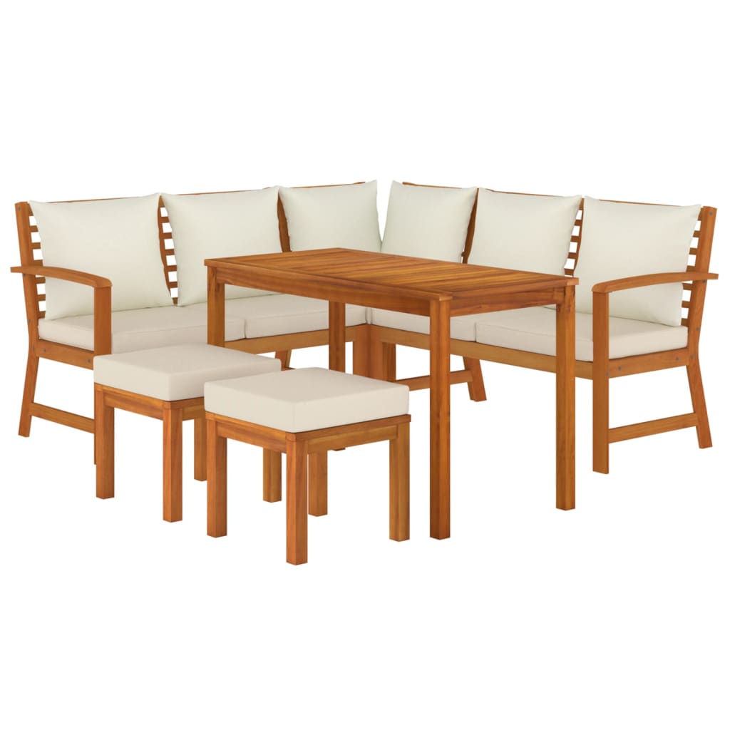 Set da Pranzo da Giardino 6pz con Cuscini Legno Massello Acacia