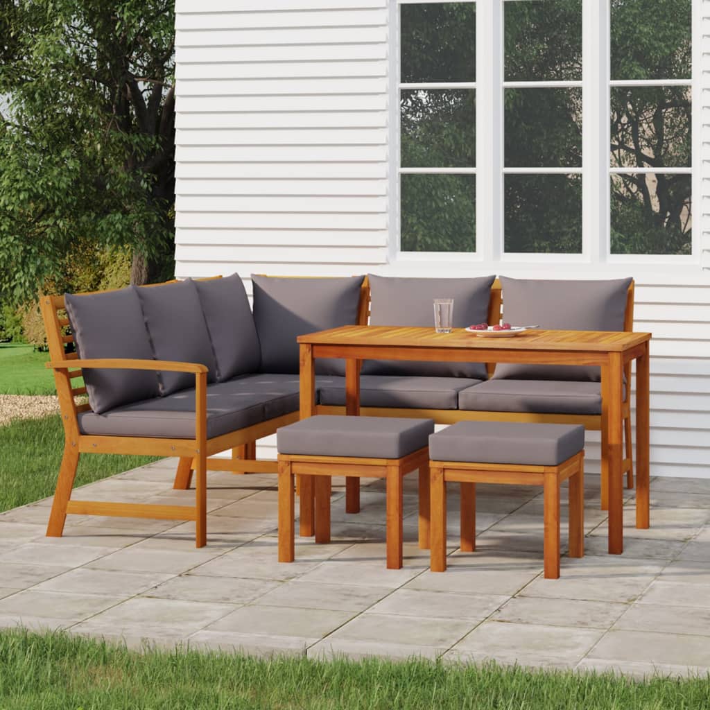 Set da Pranzo da Giardino 6pz con Cuscini Legno Massello Acacia
