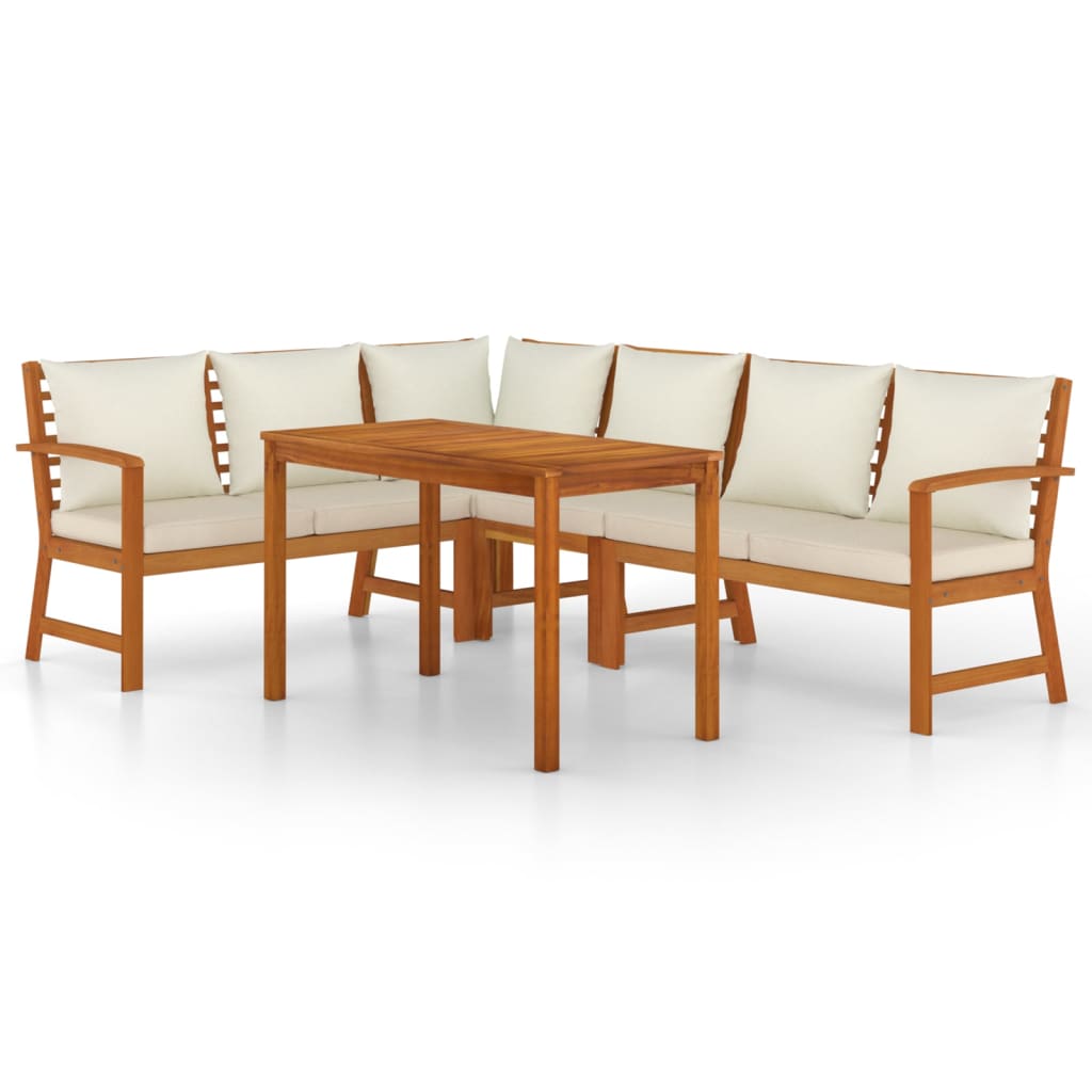 Set da Pranzo Giardino 5pz con Cuscini Legno Massello di Acacia