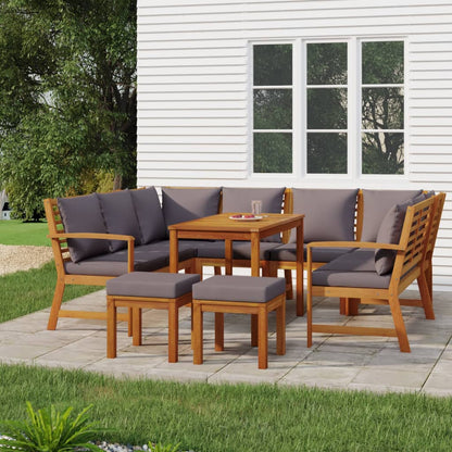 Set da Pranzo da Giardino 9pz con Cuscini Legno Massello Acacia
