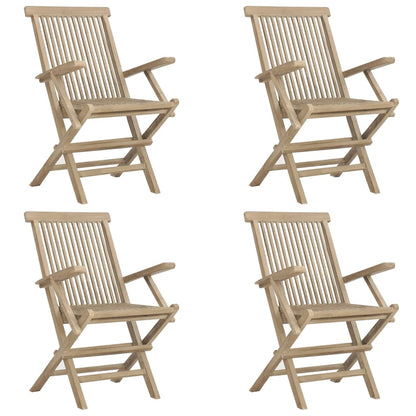 Set da Pranzo per Giardino 5pz Grigio in Legno Massello di Teak