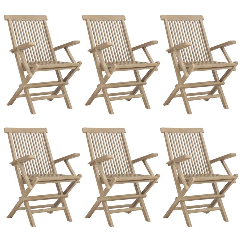 Sedie Giardino Pieghevoli 6pz Grigie 56x61x89 cm Massello Teak