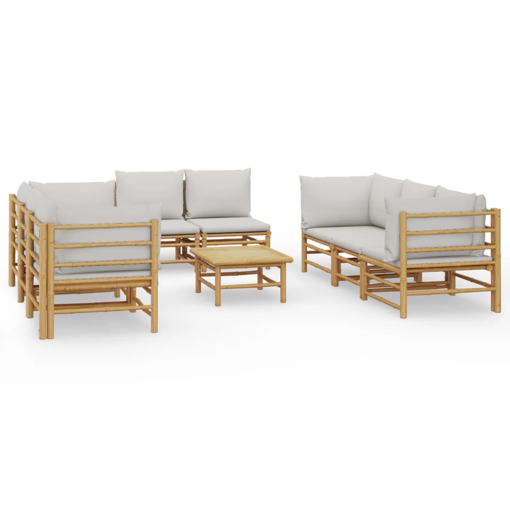 Set Salotto da Giardino 9pz con Cuscini Grigio Chiaro BambÃƒÂ¹
