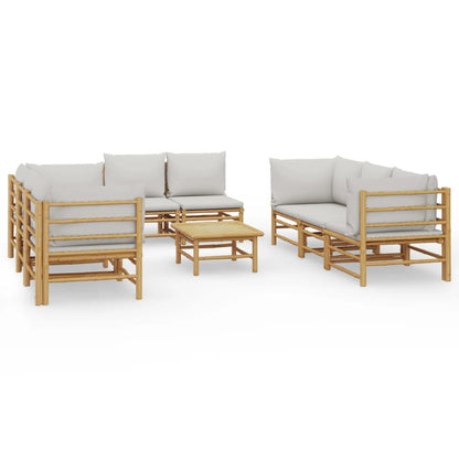 Set Salotto da Giardino 9pz con Cuscini Grigio Chiaro BambÃƒÂ¹