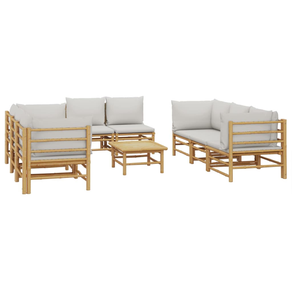 Set Salotto da Giardino 9pz con Cuscini Grigio Chiaro BambÃƒÂ¹