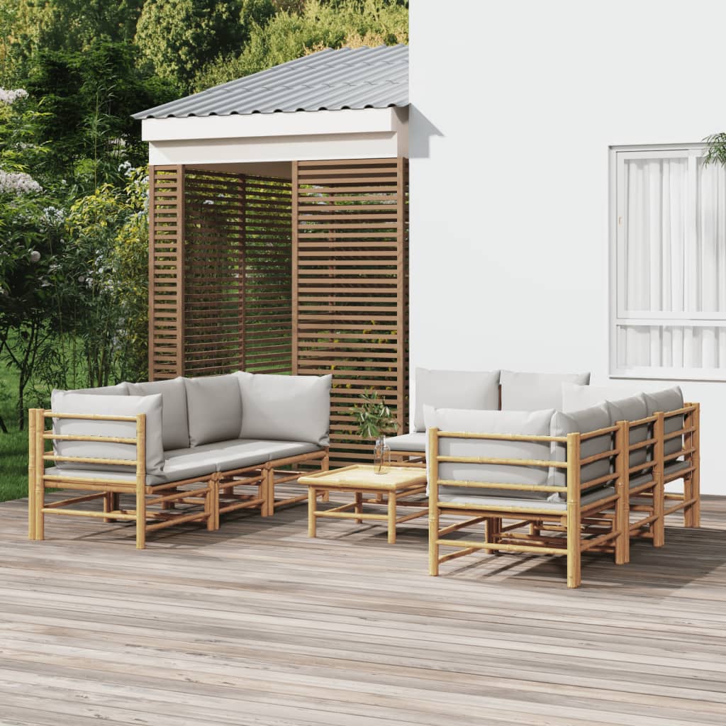 Set Salotto da Giardino 9pz con Cuscini Grigio Chiaro BambÃƒÂ¹