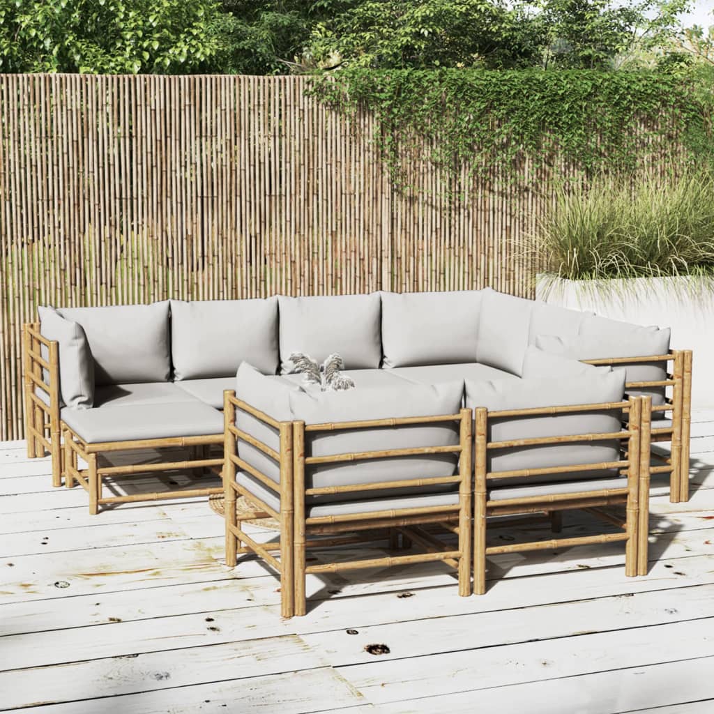 Set Salotto da Giardino 10pz con Cuscini Grigio Chiaro BambÃ¹