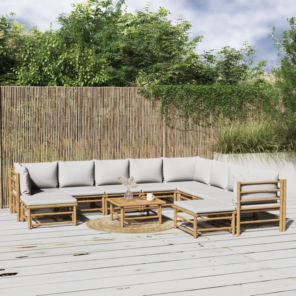 Set Salotto da Giardino 11pz con Cuscini Grigio Chiaro BambÃ¹