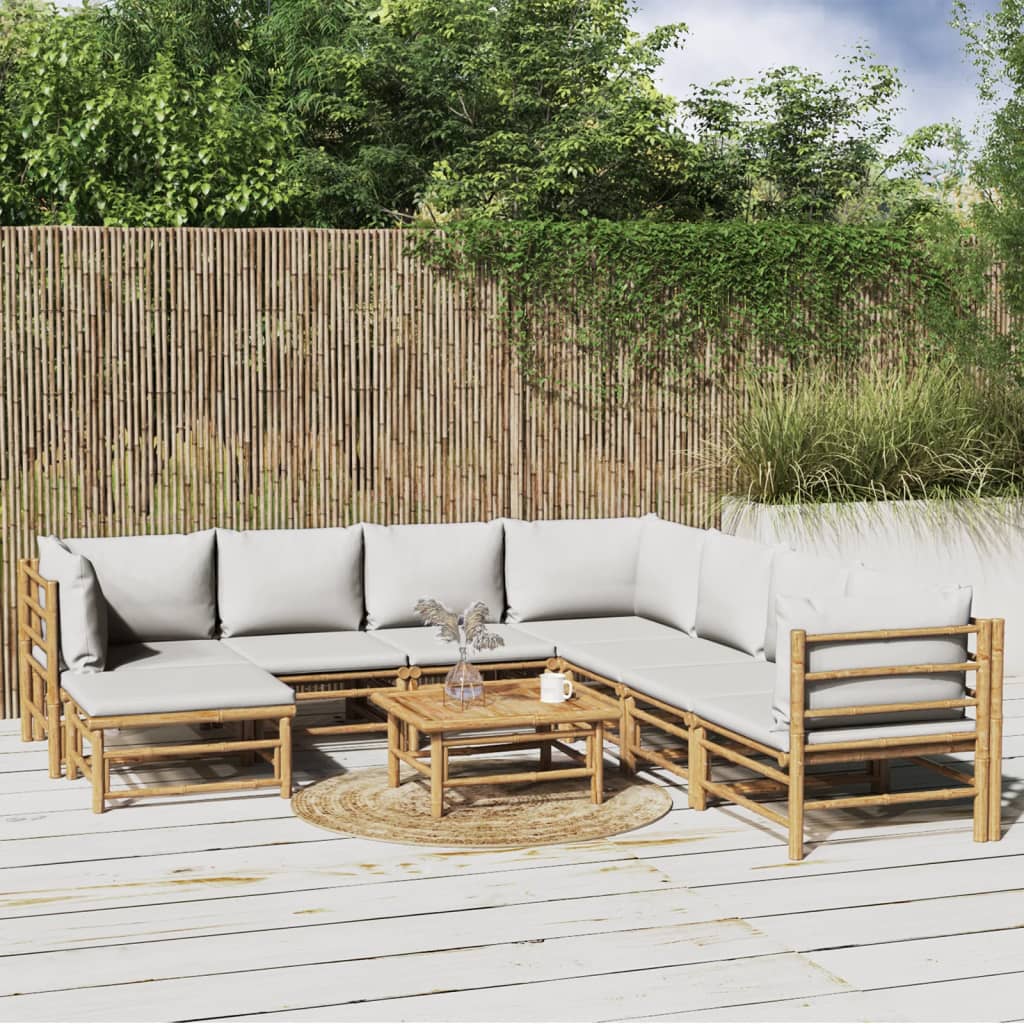 Set Salotto da Giardino 9pz con Cuscini Grigio Chiaro BambÃƒÂ¹