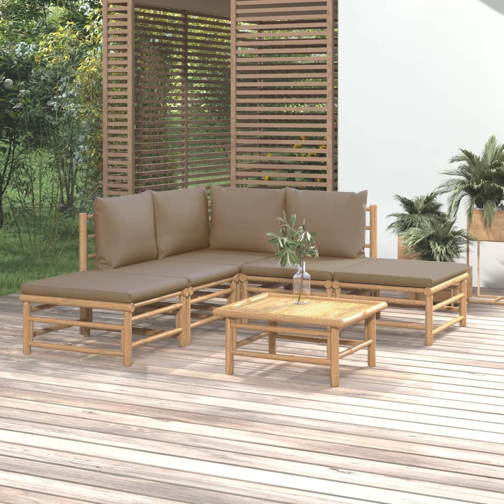 Set Salotto da Giardino 6pz con Cuscini Tortora BambÃƒÂ¹