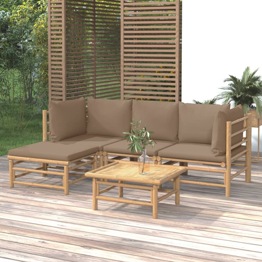 Set Salotto da Giardino 5pz con Cuscini Tortora BambÃƒÂ¹