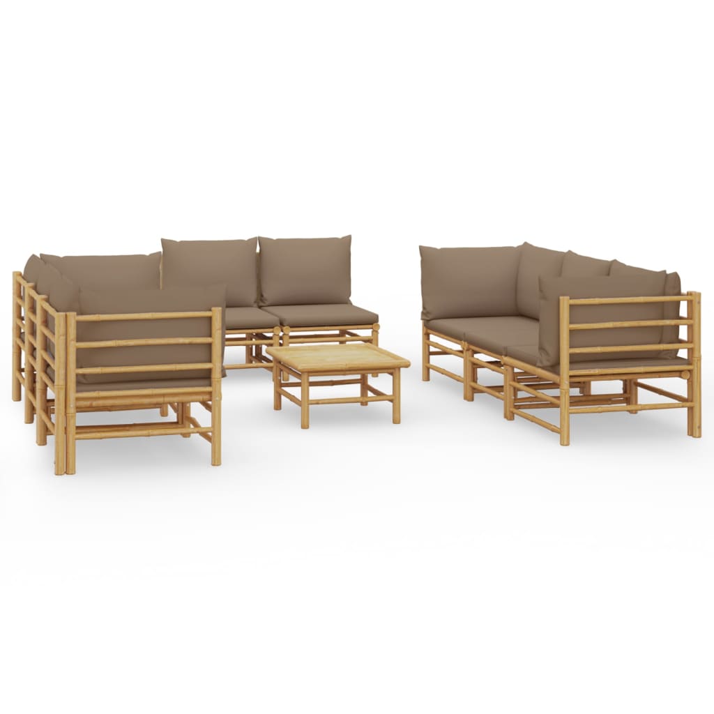 Set Salotto da Giardino 9pz con Cuscini Tortora BambÃƒÂ¹