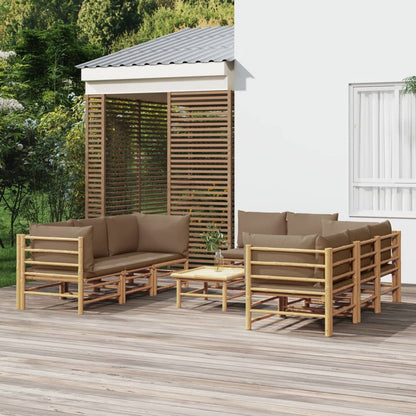 Set Salotto da Giardino 9pz con Cuscini Tortora BambÃƒÂ¹