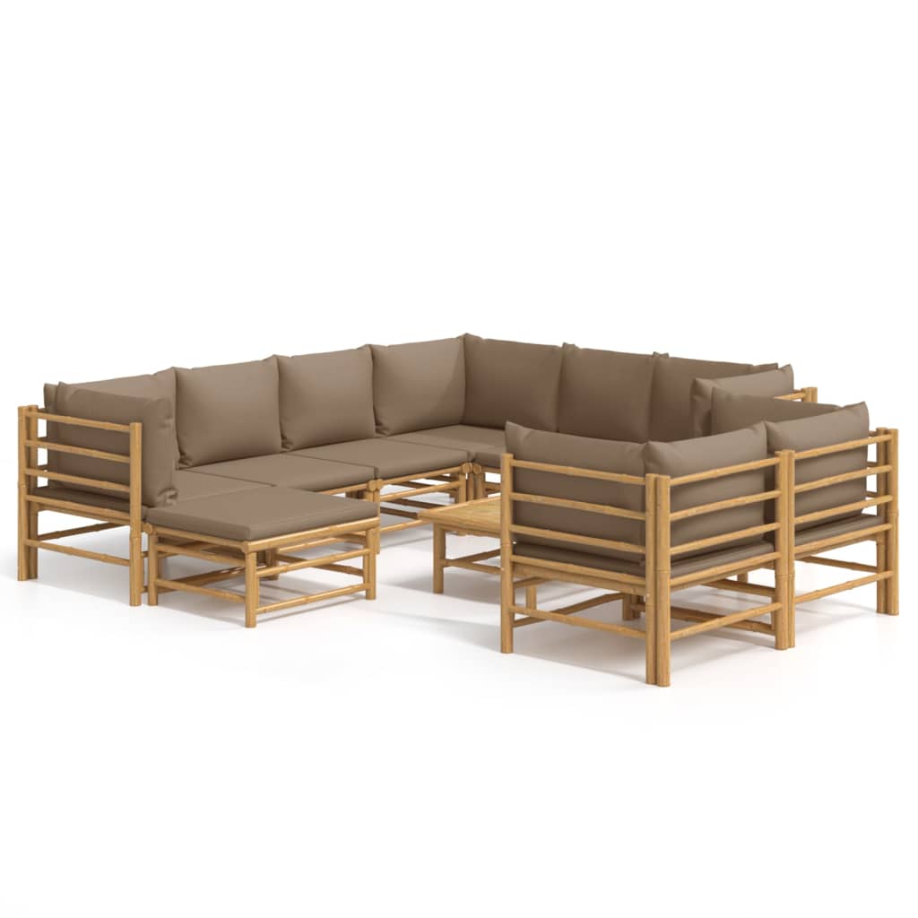 Set Salotto da Giardino 10pz con Cuscini Tortora BambÃƒÂ¹