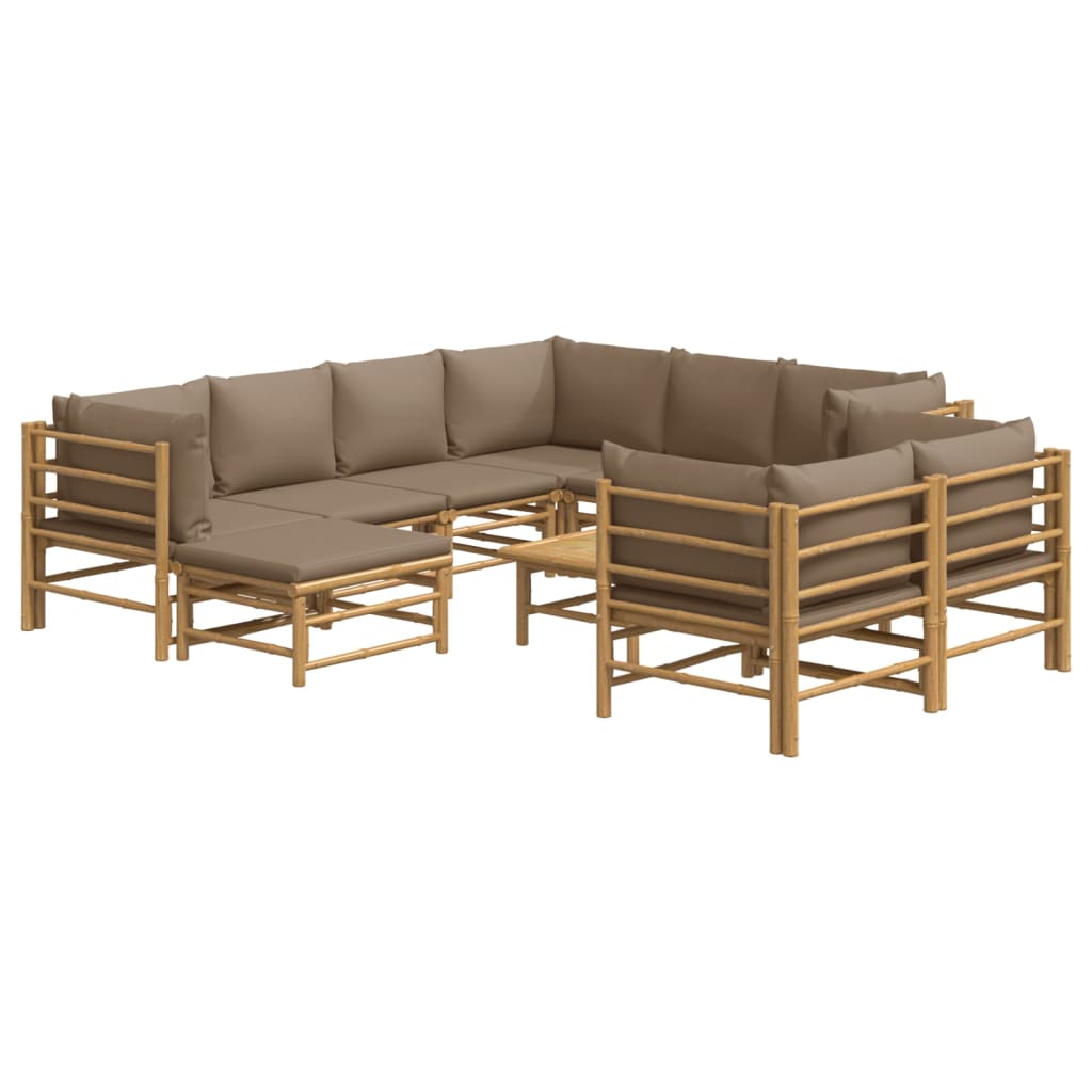 Set Salotto da Giardino 10pz con Cuscini Tortora BambÃƒÂ¹