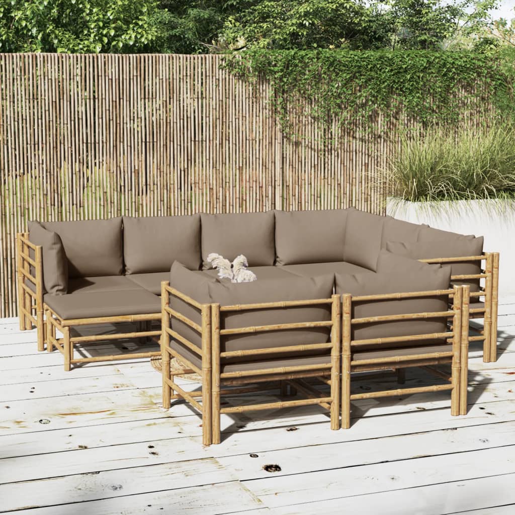 Set Salotto da Giardino 10pz con Cuscini Tortora BambÃƒÂ¹