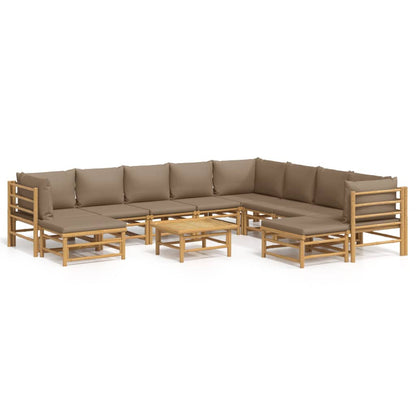 Set Salotto da Giardino 11pz con Cuscini Tortora BambÃƒÂ¹