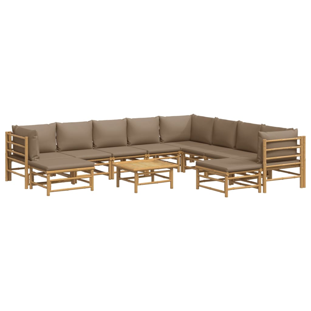 Set Salotto da Giardino 11pz con Cuscini Tortora BambÃƒÂ¹