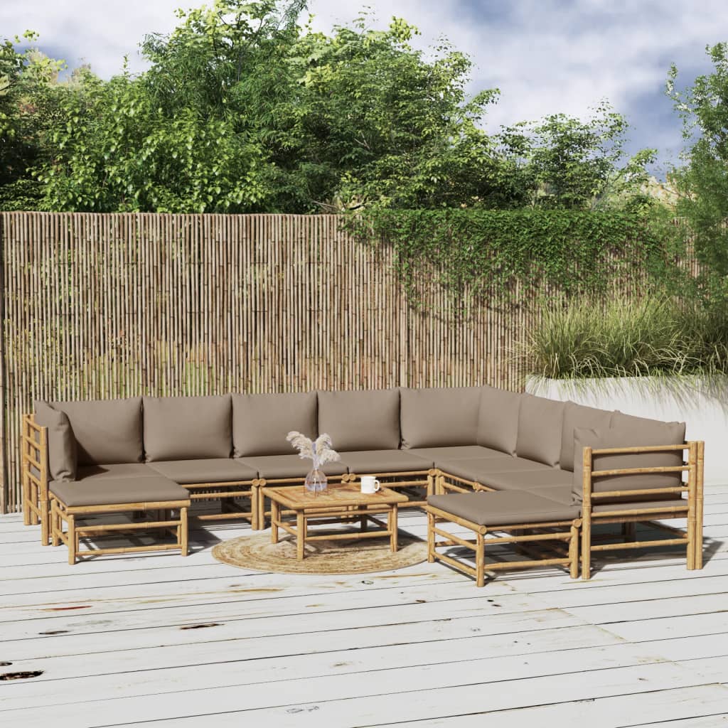 Set Salotto da Giardino 11pz con Cuscini Tortora BambÃƒÂ¹