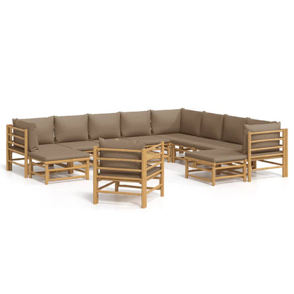 Set Salotto da Giardino 12pz con Cuscini Tortora BambÃƒÂ¹