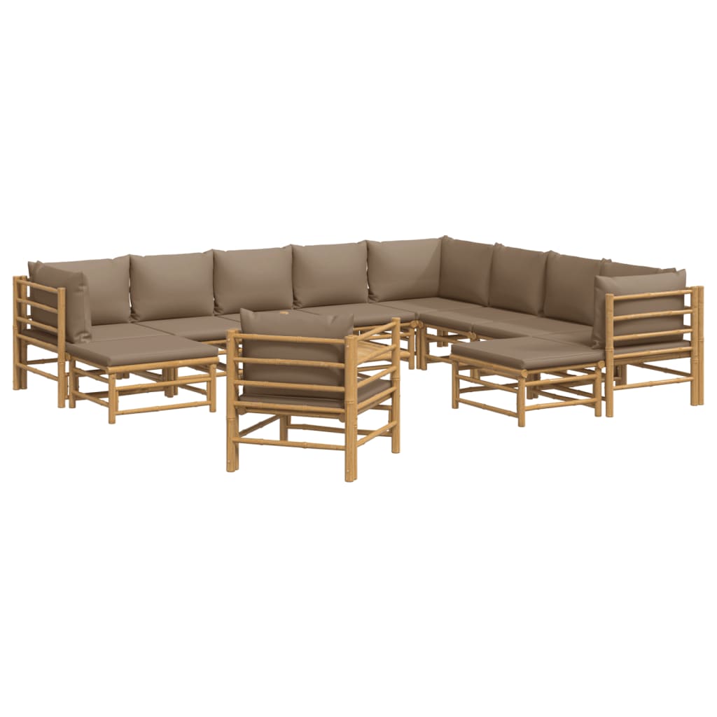 Set Salotto da Giardino 12pz con Cuscini Tortora BambÃƒÂ¹