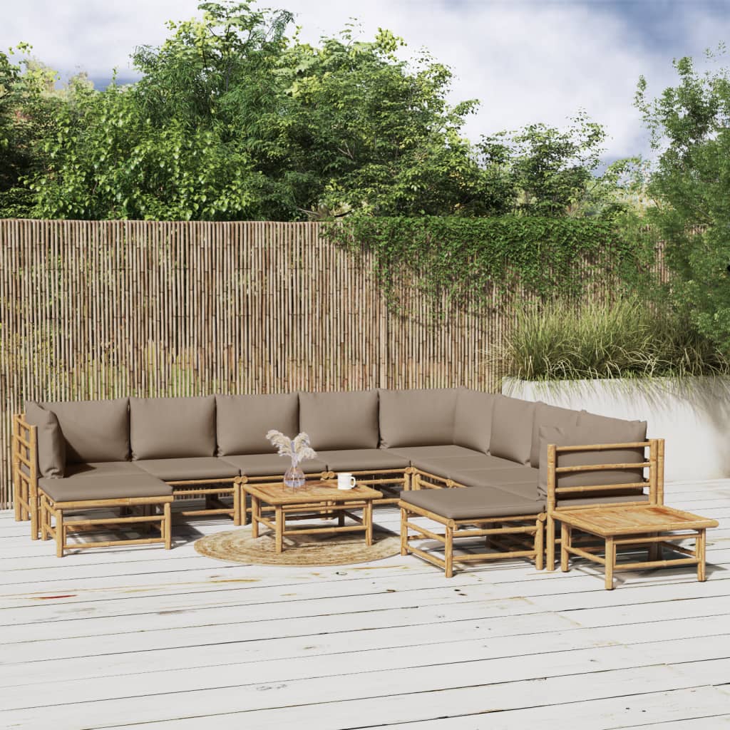 Set Salotto da Giardino 12pz con Cuscini Tortora BambÃƒÂ¹