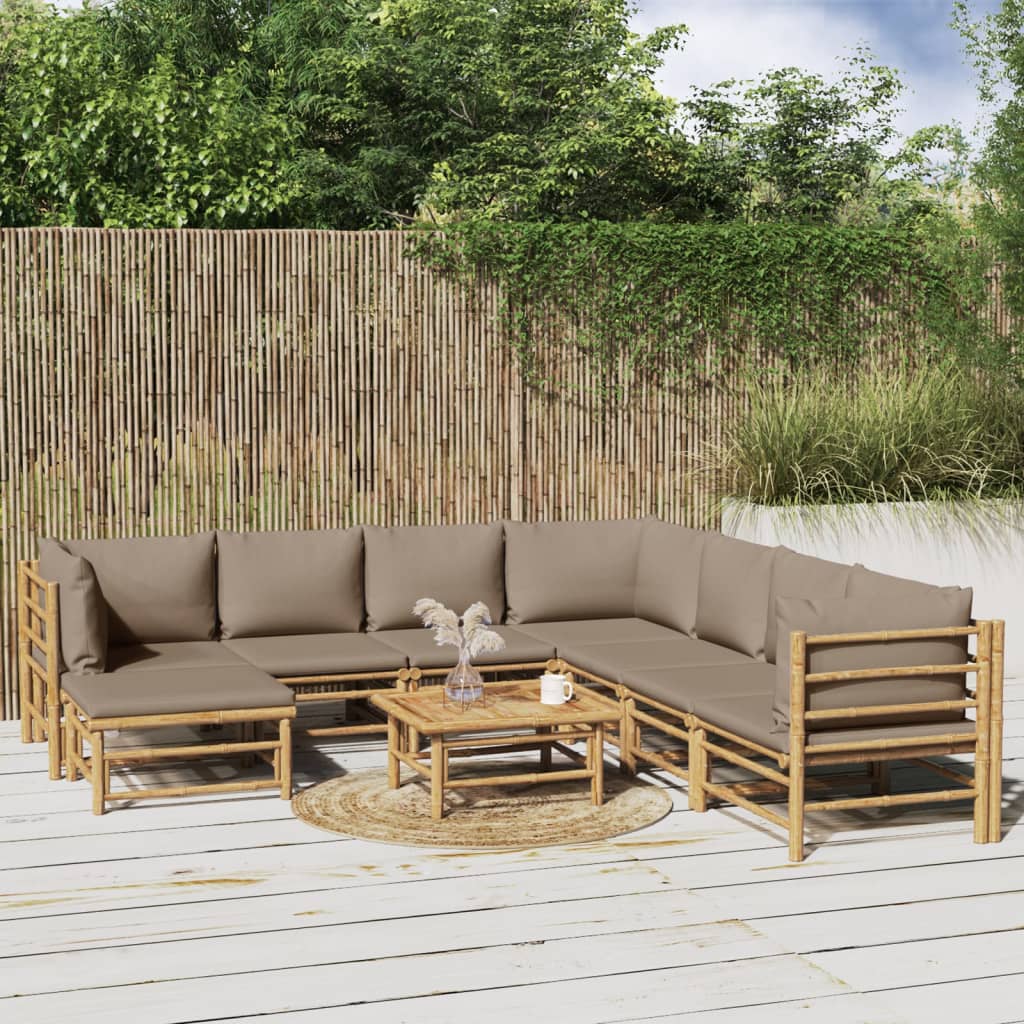 Set Salotto da Giardino 9pz con Cuscini Tortora BambÃƒÂ¹