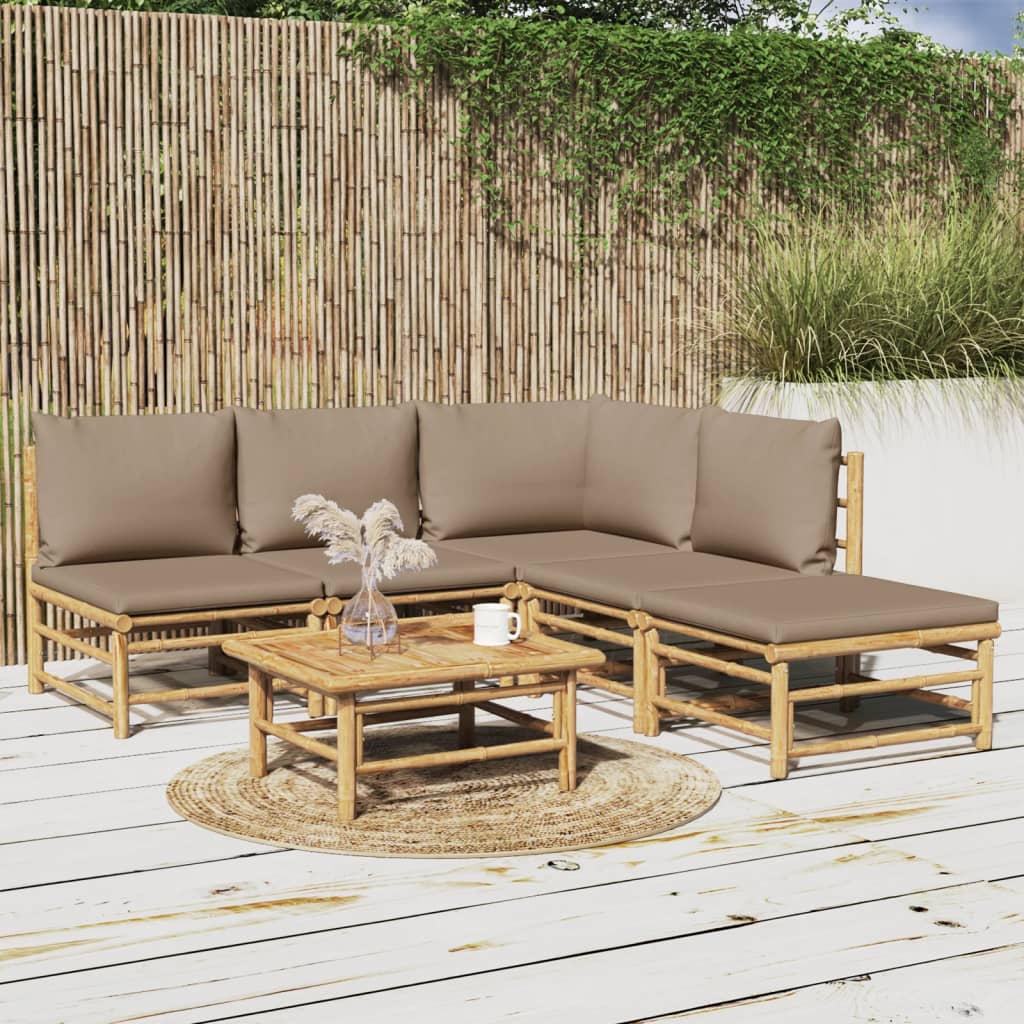 Set Salotto da Giardino 6pz con Cuscini Tortora BambÃƒÂ¹