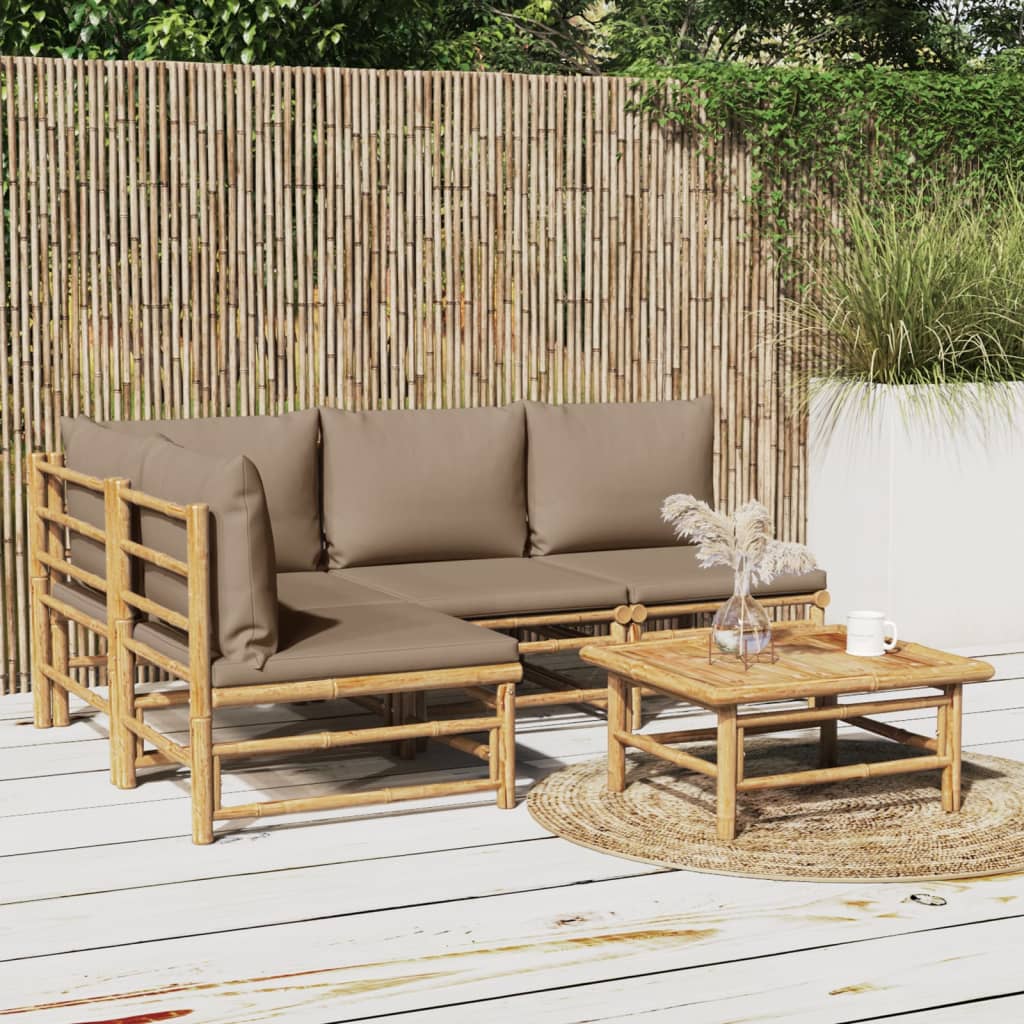 Set Salotto da Giardino 5pz con Cuscini Tortora BambÃƒÂ¹