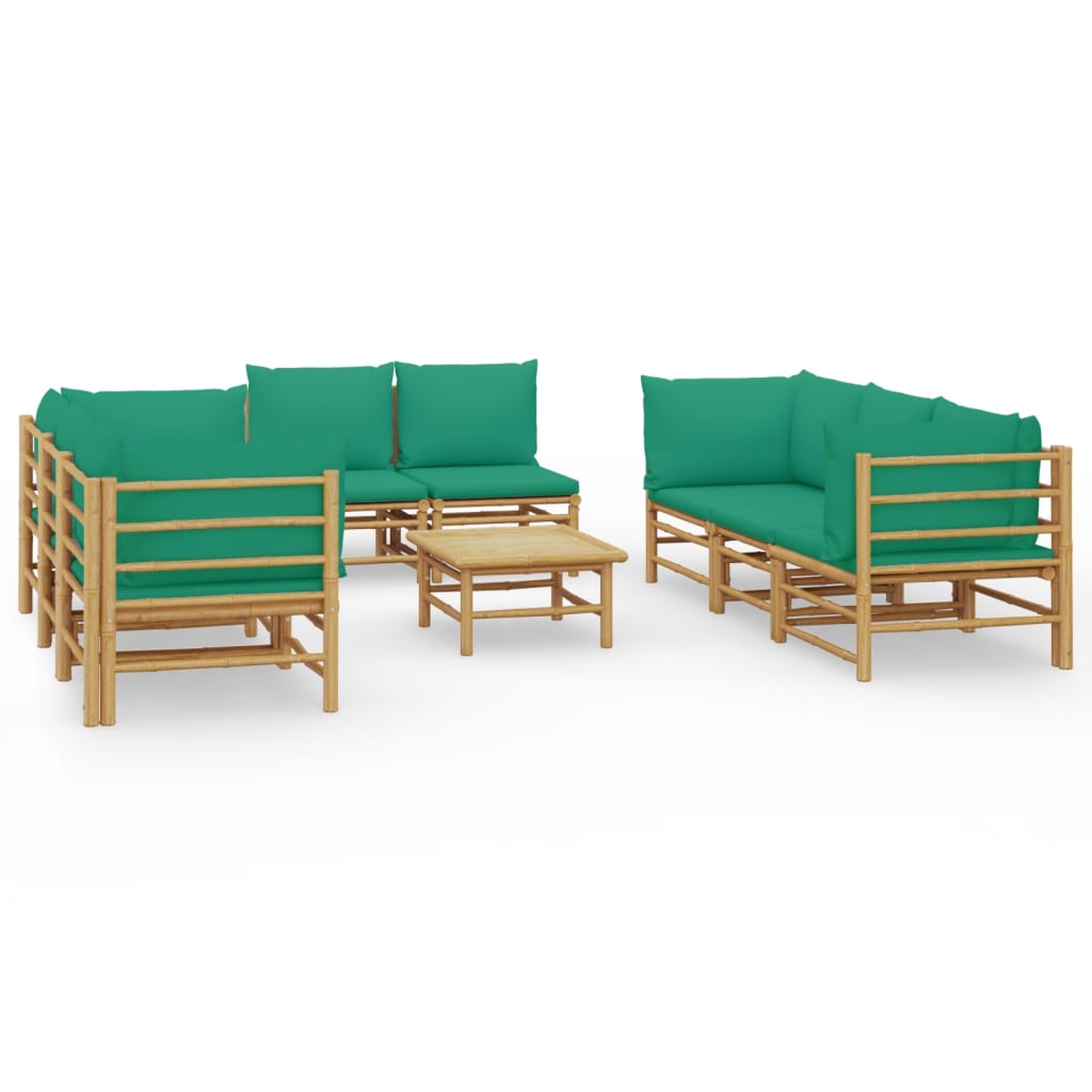Set Salotto da Giardino 9pz con Cuscini Verdi BambÃƒÂ¹