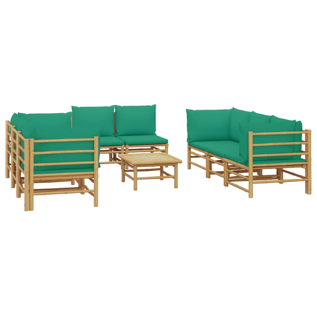 Set Salotto da Giardino 9pz con Cuscini Verdi BambÃƒÂ¹