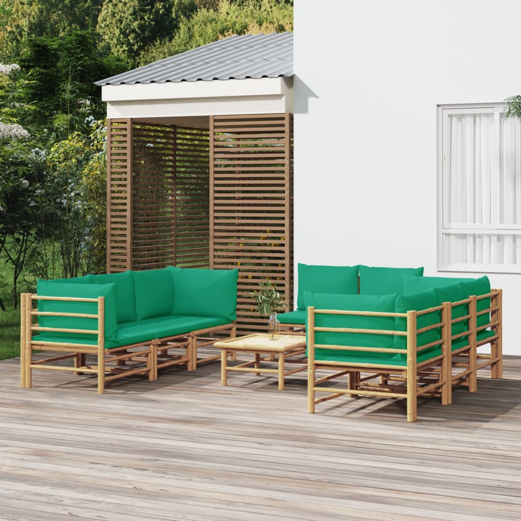 Set Salotto da Giardino 9pz con Cuscini Verdi BambÃƒÂ¹