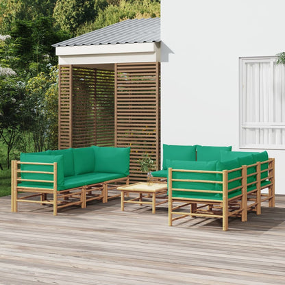 Set Salotto da Giardino 9pz con Cuscini Verdi BambÃƒÂ¹