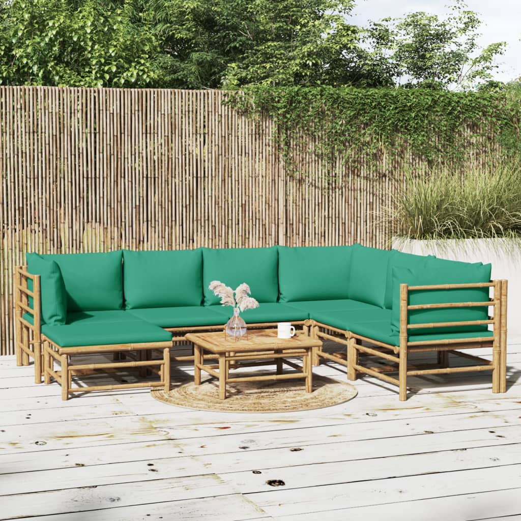 Set Salotto da Giardino 8pz con Cuscini Verdi BambÃƒÂ¹