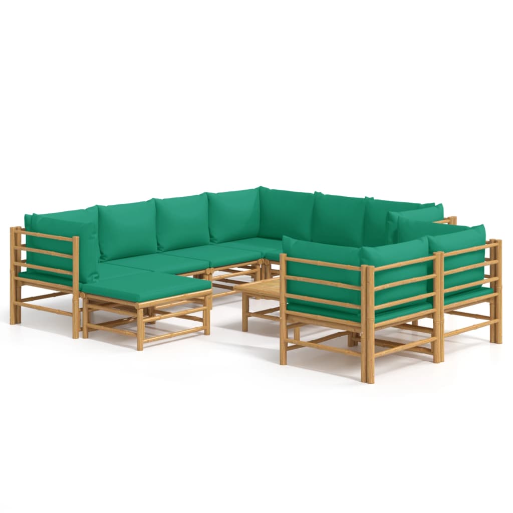 Set Salotto da Giardino 10pz con Cuscini Verdi BambÃƒÂ¹