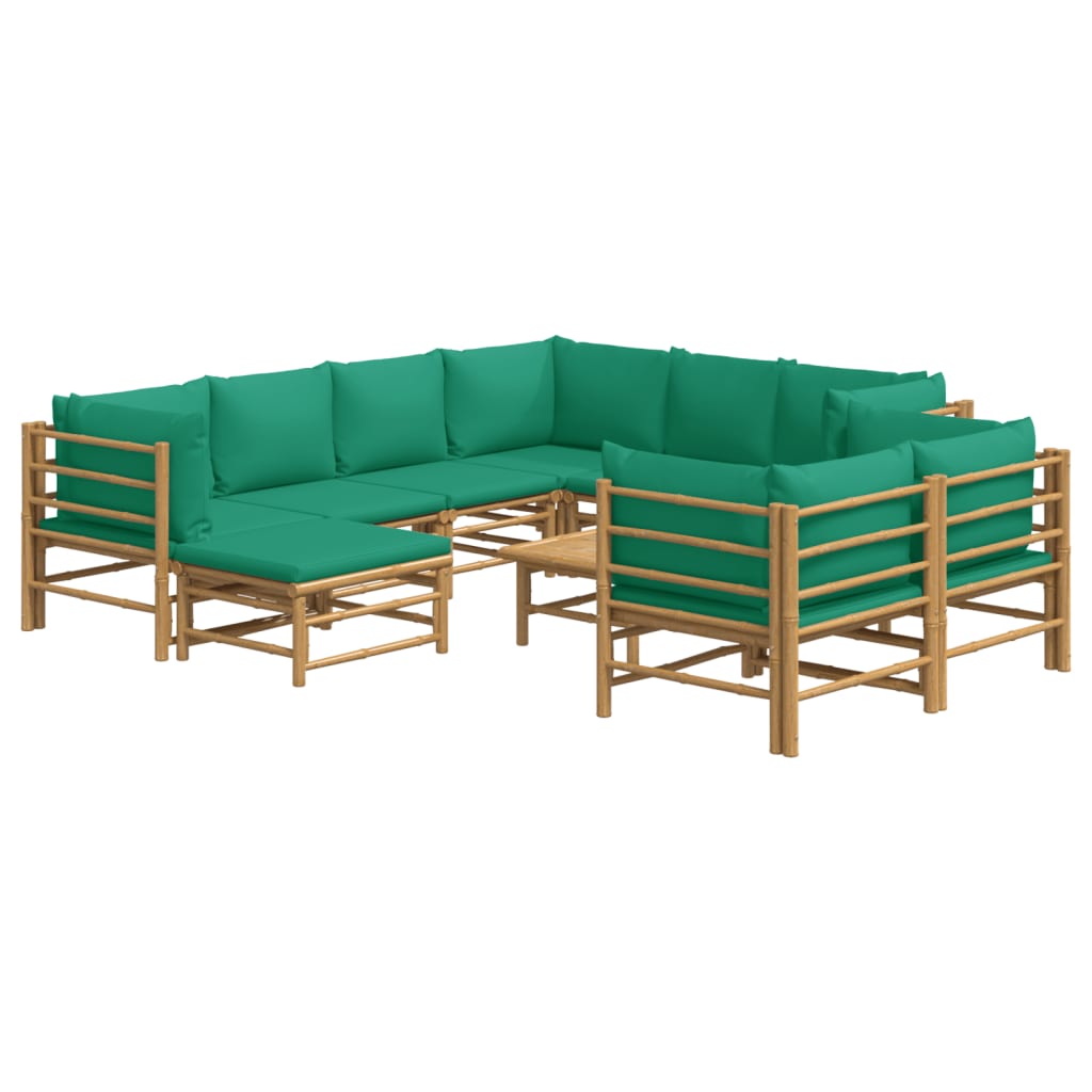 Set Salotto da Giardino 10pz con Cuscini Verdi BambÃƒÂ¹