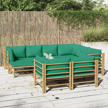 Set Salotto da Giardino 10pz con Cuscini Verdi BambÃƒÂ¹