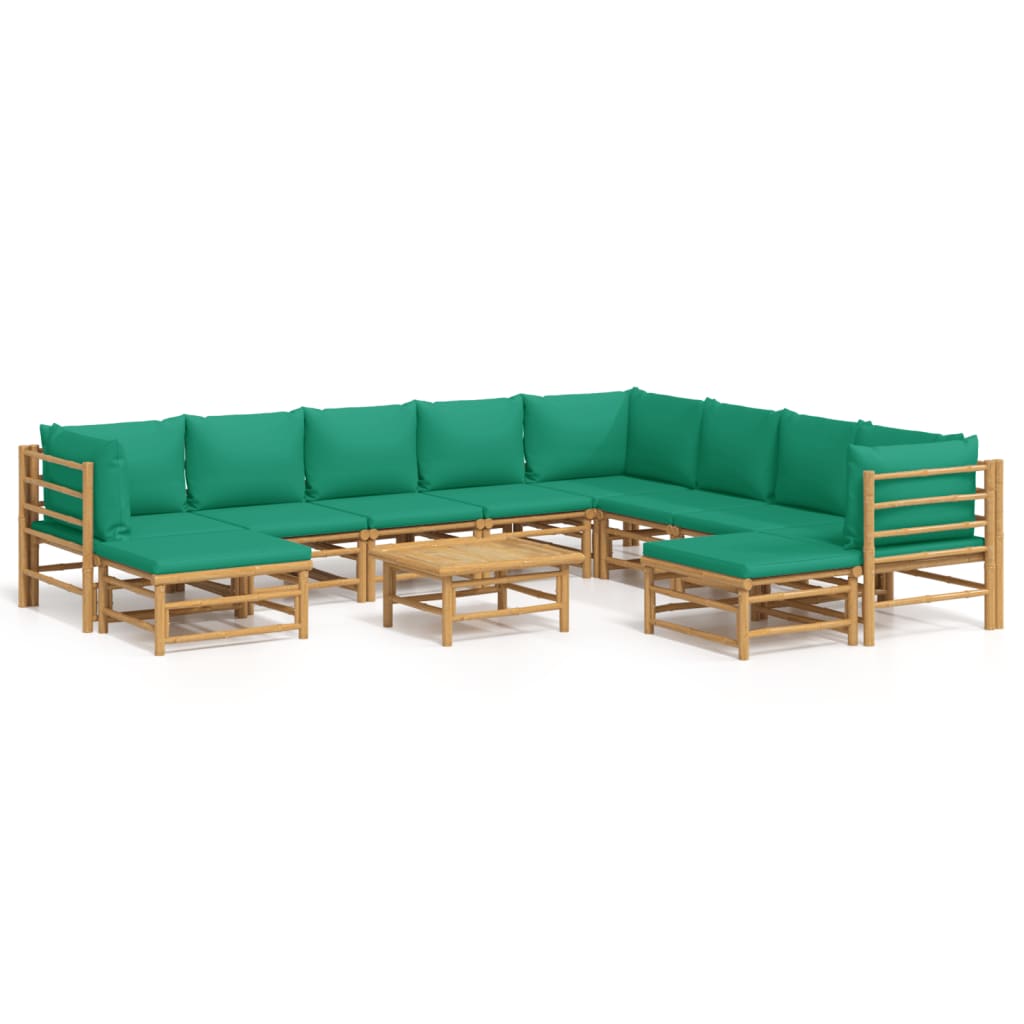 Set Salotto da Giardino 11pz con Cuscini Verdi BambÃƒÂ¹
