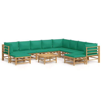 Set Salotto da Giardino 11pz con Cuscini Verdi BambÃƒÂ¹