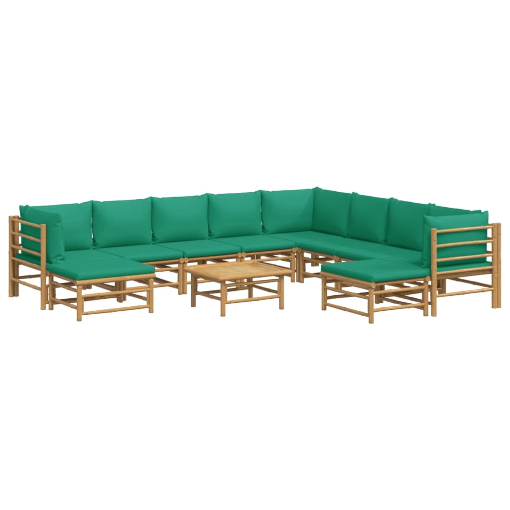 Set Salotto da Giardino 11pz con Cuscini Verdi BambÃƒÂ¹