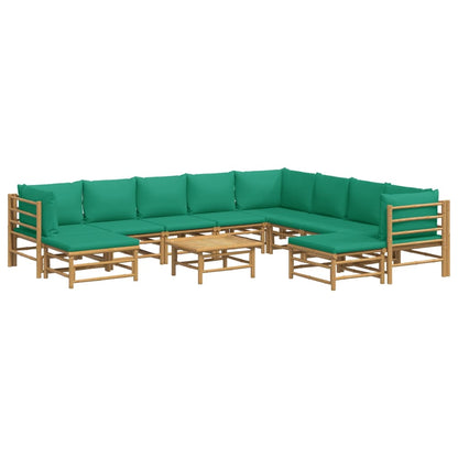 Set Salotto da Giardino 11pz con Cuscini Verdi BambÃƒÂ¹