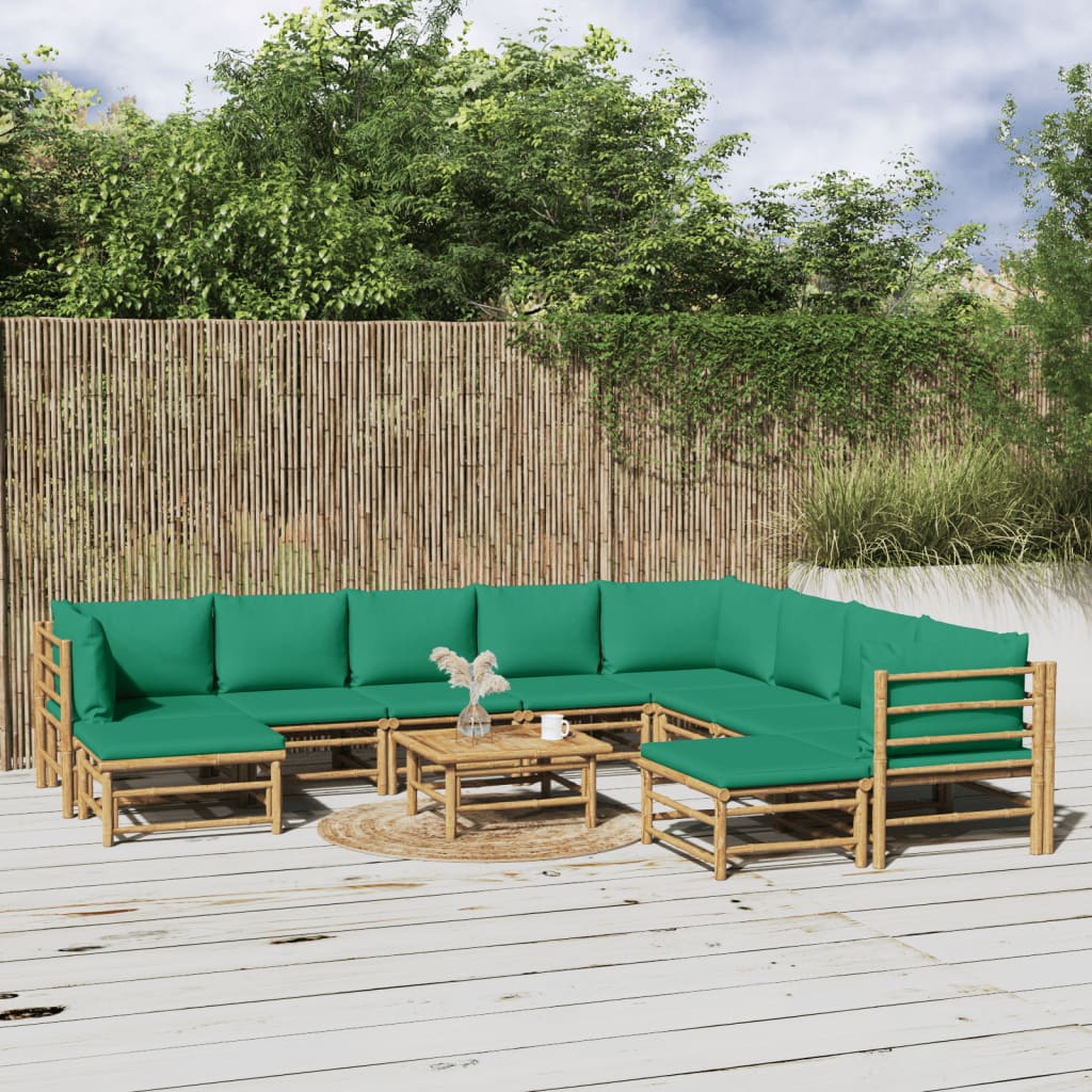 Set Salotto da Giardino 11pz con Cuscini Verdi BambÃƒÂ¹